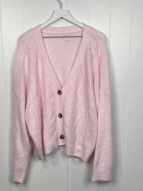 Auden Womens Cardi 2X Pale Pink Cable Knit Button Down Loungewwear/Sleepwear NWT